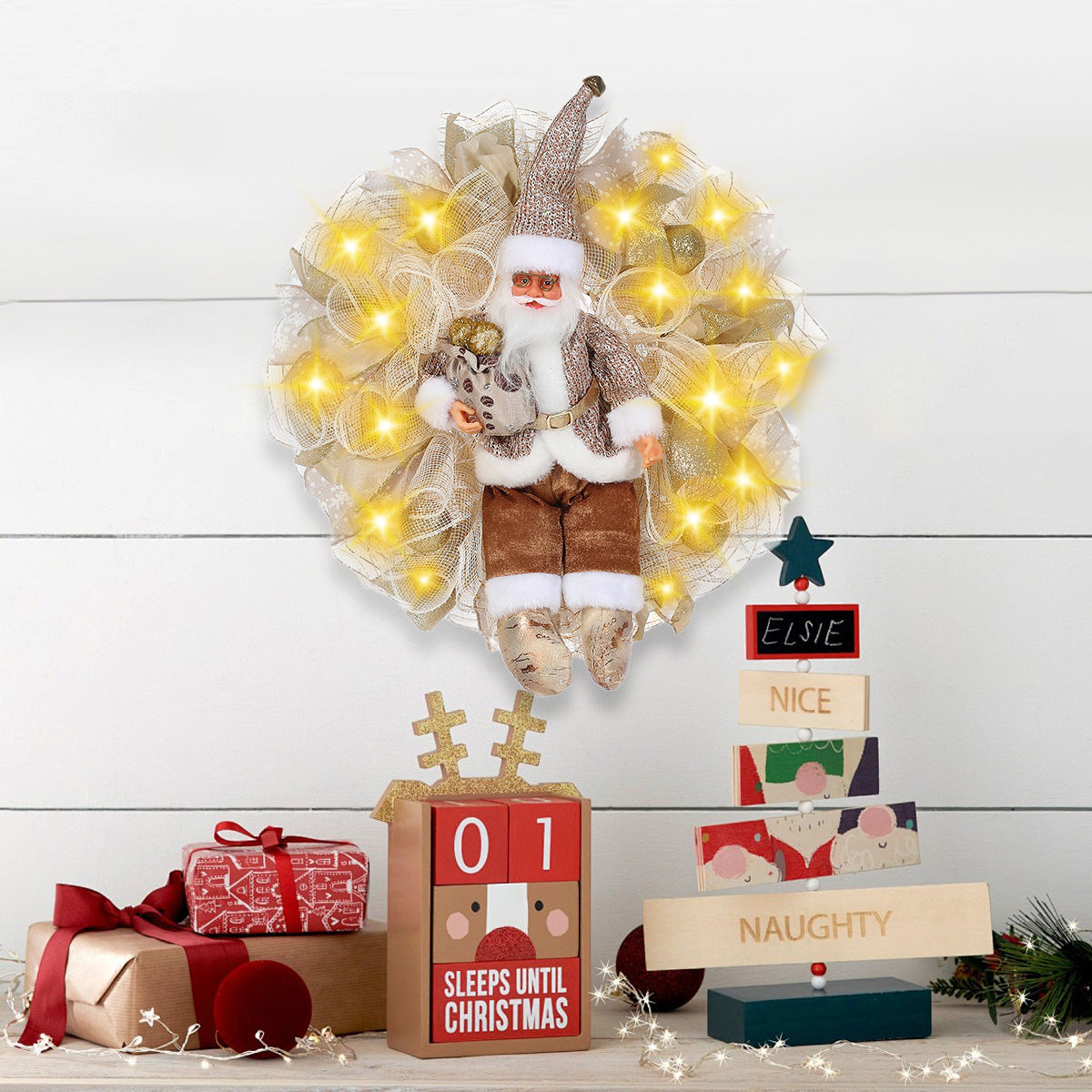 LED Santa Christmas Wreath – Festive Light-Up Holiday Door & Wall Decoration