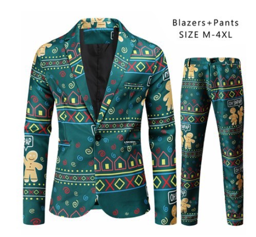 Men's Christmas Suit with 3D Santa Claus Print - Festive Holiday Blazer and Pants Set