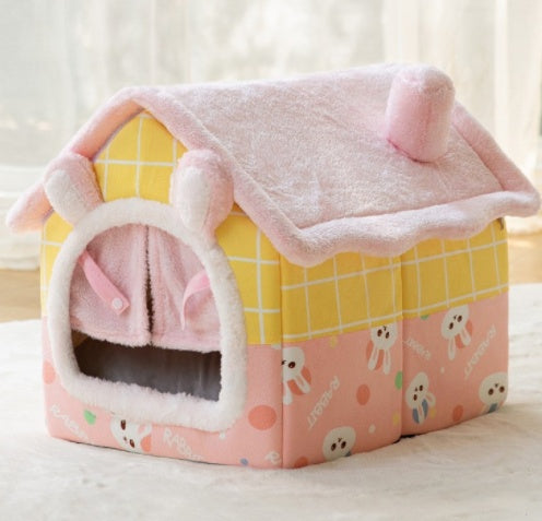 Cozy Cottage Pet House – Warm, Foldable, and Adorable for Dogs & Cats!