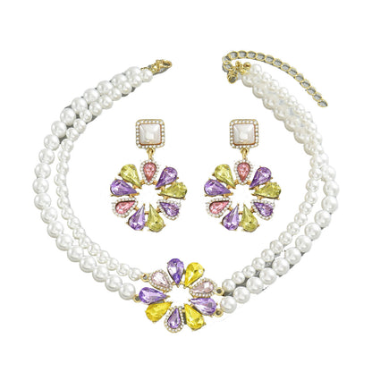 Vintage Floral Pearl Necklace & Earrings Set – Statement Jewelry for Elegant Occasions