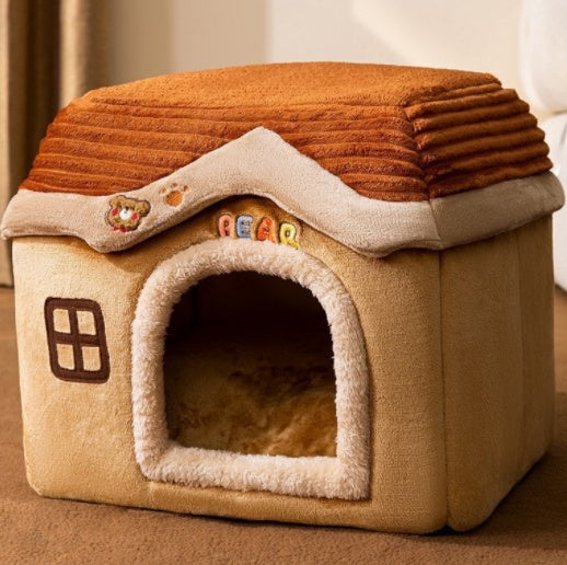 Cozy Cottage Pet House – Warm, Foldable, and Adorable for Dogs & Cats!