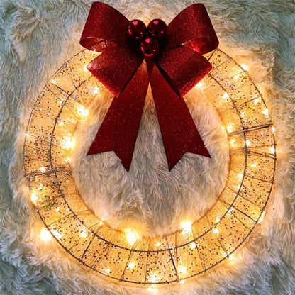 LED Christmas Wreath with Big Bow – Elegant Luminous Holiday Garland for Door Decor! 50CM