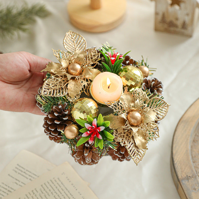 Elegant Christmas Candle Holder Wreath – Festive Pinecone & Faux Greenery Decor