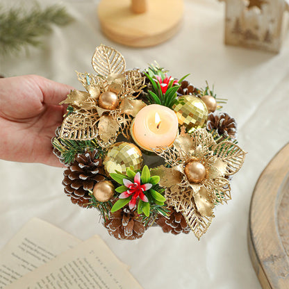 Elegant Christmas Candle Holder Wreath – Festive Pinecone & Faux Greenery Decor