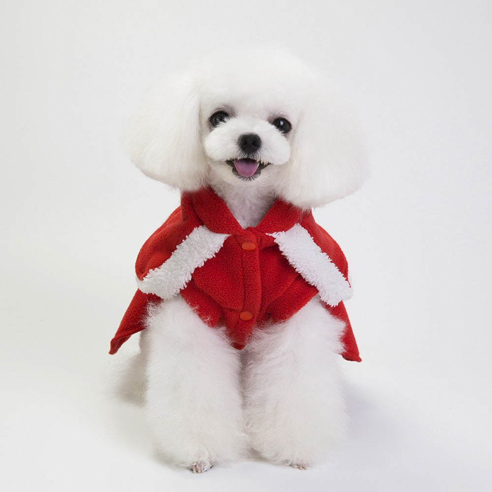 Enchanting Holiday Cloak for Pets – Cozy Christmas Red Shawl with Festive Pompoms and Reindeer Antlers