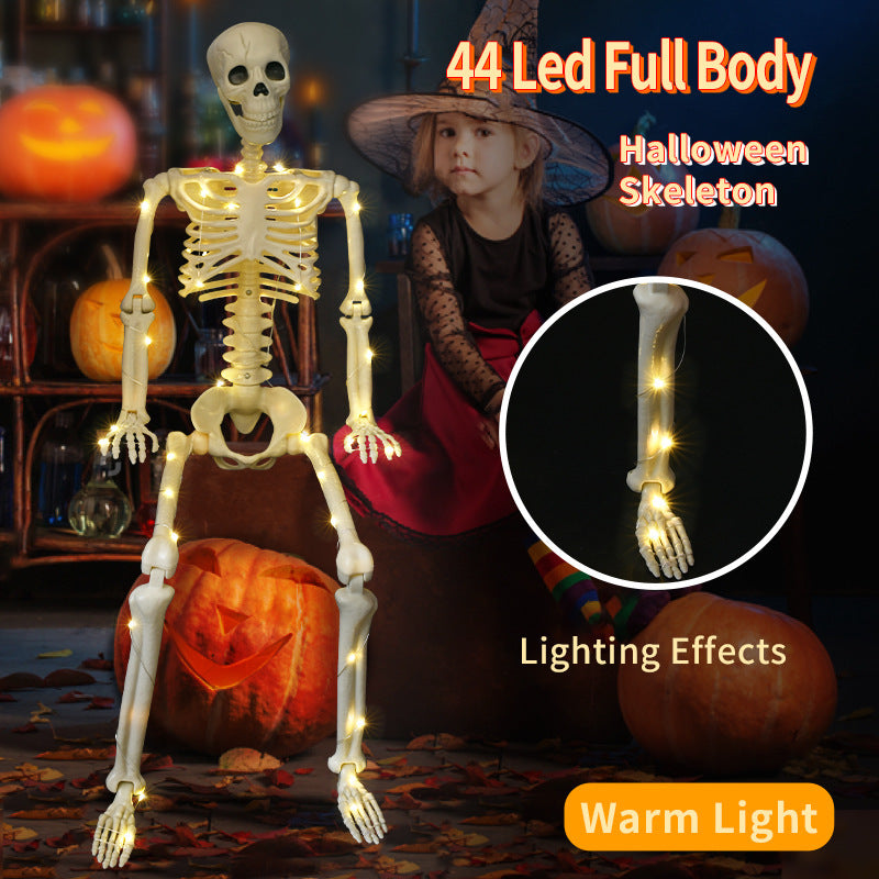 Glow-in-the-Dark Stand-able Hanging Skeleton – The Ultimate 90cm Halloween Décor with Warm Lights