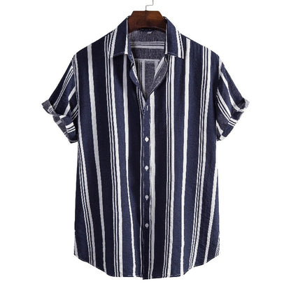 Men’s Casual Loose-Fit Striped Short Sleeve Shirt