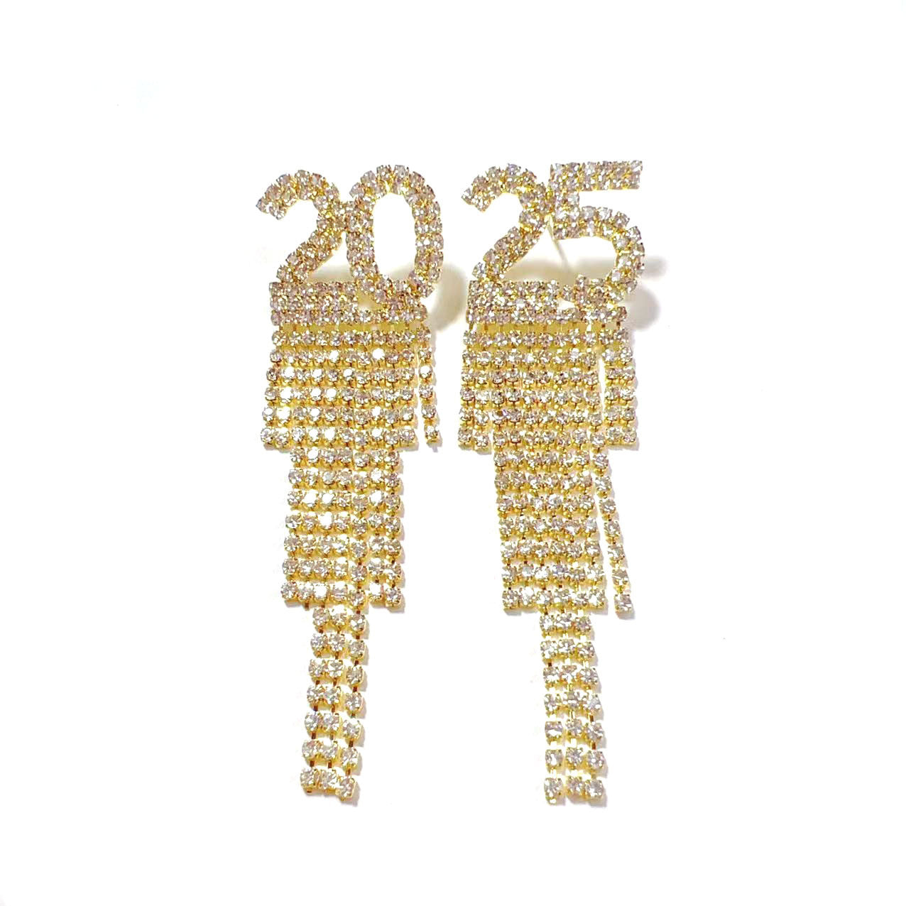 Sparkling 2025 Rhinestone Earrings – Dazzling New Year Party Accessory