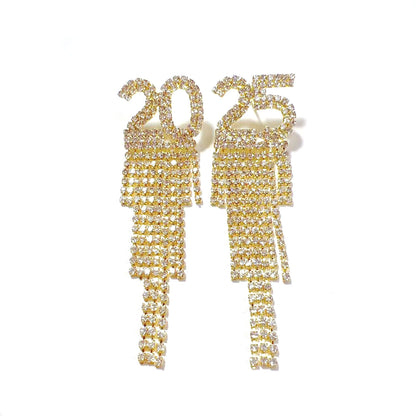 Sparkling 2025 Rhinestone Earrings – Dazzling New Year Party Accessory