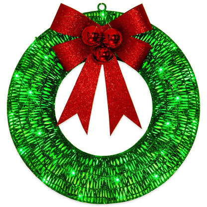 LED Christmas Wreath with Big Bow – Elegant Luminous Holiday Garland for Door Decor! 50CM