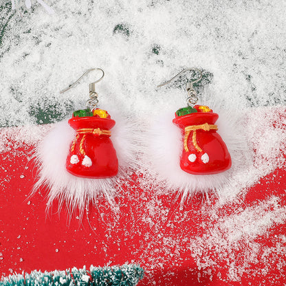 Winter Snowflake Hair Ball Earrings - Cute Christmas Santa & Snowman Designs