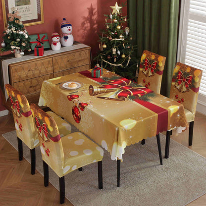 Festive Waterproof & Oil-Proof Christmas Tablecloth Set – Elegant Holiday Dining Decor with Chair Covers