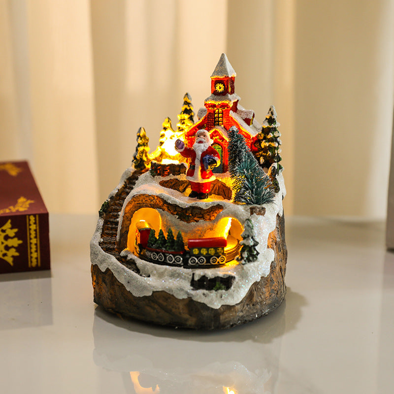 Rotating Christmas Village Music Box – LED Lit Resin Ornament with Santa & Snowy Scene