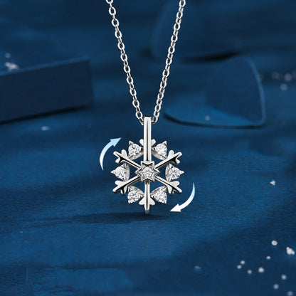 Rotatable 925 Silver Snowflake Necklace - A Sparkling Winter Treasure