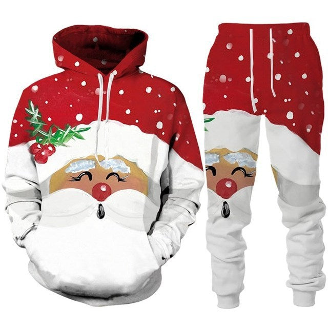 Festive Santa Claus 3D Printed Hoodie and Jogger Set - Cozy Christmas Sportswear