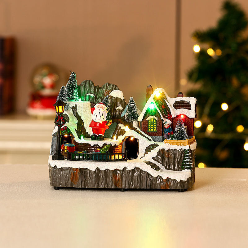 Rotating Christmas Village Music Box – LED Lit Resin Ornament with Santa & Snowy Scene