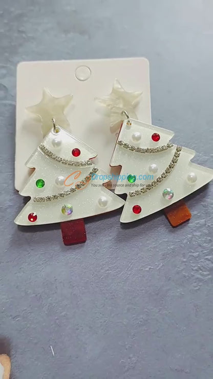 Festive Christmas Tree Earrings with Rhinestones – Perfect for Holiday Glam!