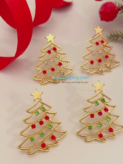 Colorful Zircon Christmas Tree Earrings – Festive Jewelry for Holiday Cheer