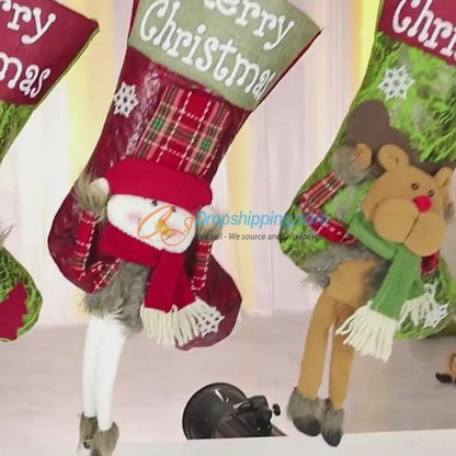 Christmas 3D Plush Stocking Set – Santa, Snowman & Reindeer Holiday Décor