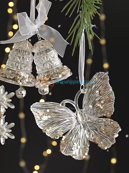 Sparkling Sequin Acrylic Christmas Ornaments – Set of Elegant Transparent Pendants