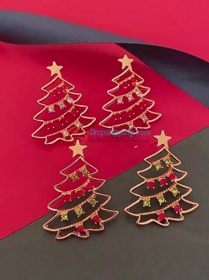 Colorful Zircon Christmas Tree Earrings – Festive Jewelry for Holiday Cheer